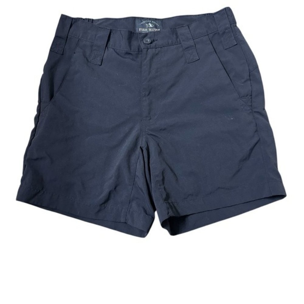 Fish Hippie Shorts Mens 28 Navy Flat Front Active Hybrid Board Fishing Short